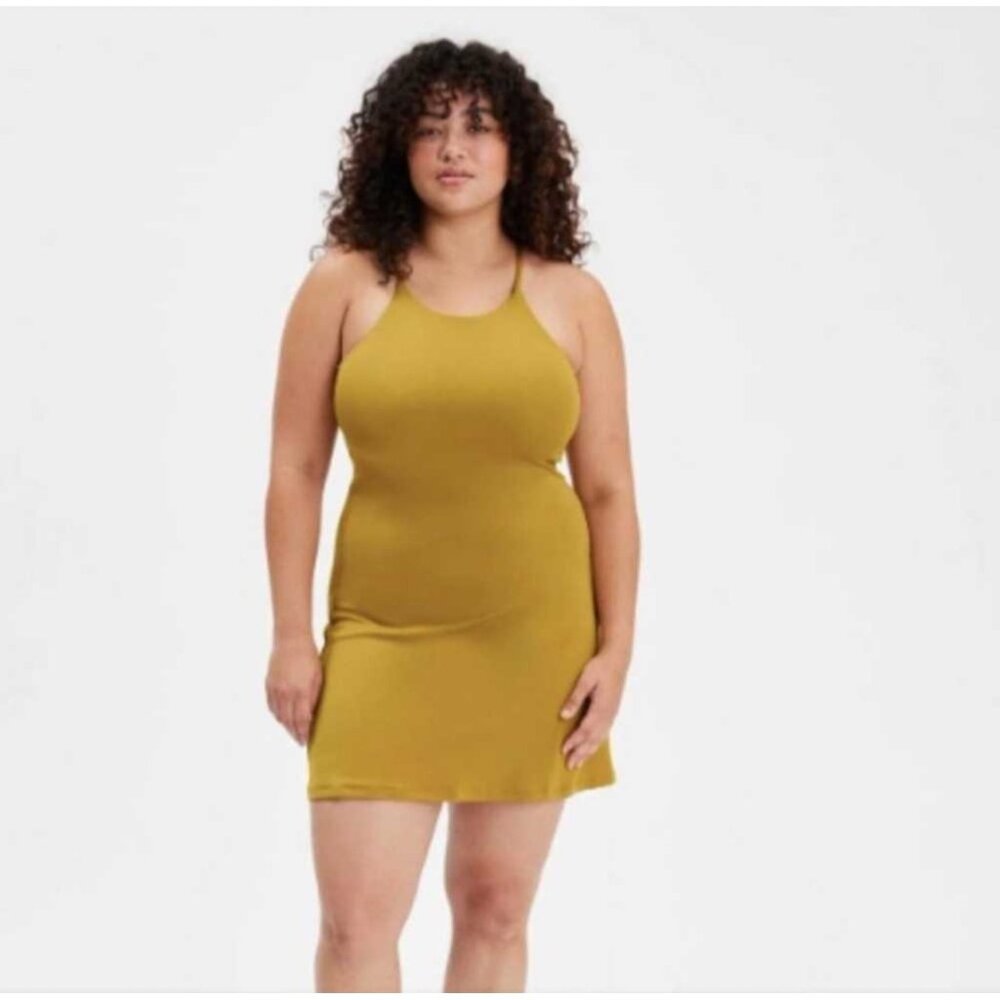 Girlfriend Collective Naomi dress size small workout activewear sport mustard ye - Picture 11 of 11